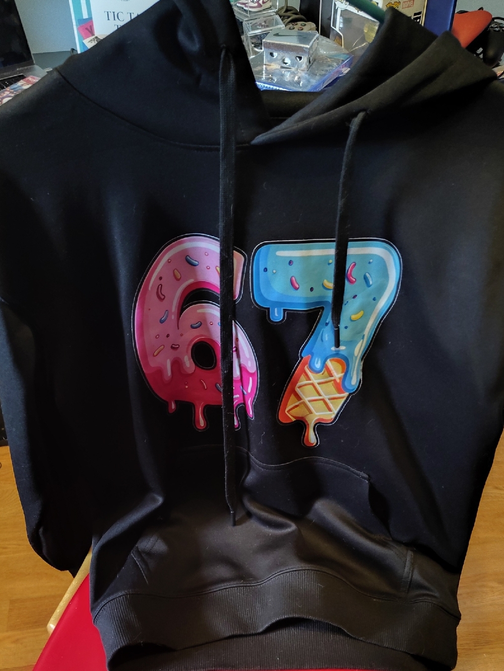 Kids Black Hoodie with Colorful 67 Graphic